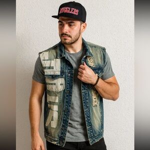 Smugglers Moon Distressed Denim Vest Size 2XL